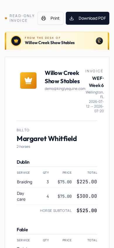 Kingly branded invoice